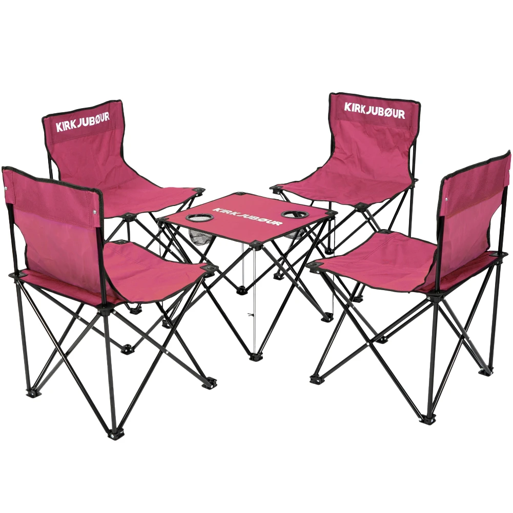 KIRKJUBØUR® "Stjärna" Set Da 5 Sedie Da Campeggio Con Tavolo Rosso Vino 1 KIRKJUBØUR® "Stjärna" Set Da 5 Sedie Da Campeggio Con Tavolo Rosso Vino