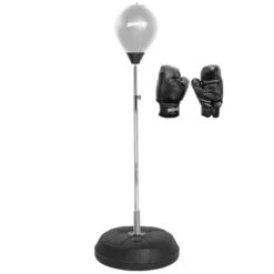 SPORTINATOR Supporto Da Boxe Con Punching Ball, Allenatore Di Boxe In Piedi Con Pera Da Boxe E Guantoni Da Boxe Grigi