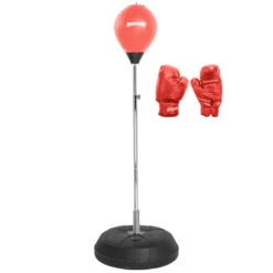 SPORTINATOR Supporto Da Boxe Con Punching Ball, Allenatore Di Boxe In Piedi Con Pera Da Boxe E Guantoni Da Boxe Rossi